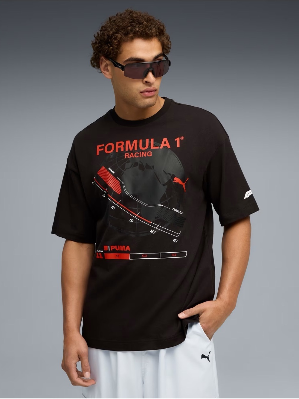 Puma Black Graphic 'Formula 1' Racing Tee with Red Accents